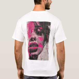Abstract portret van een vrouw - zwart, wit, roze t-shirt