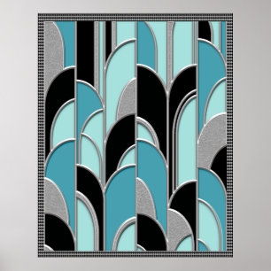 Abstract Poster blauw art deco-stijl
