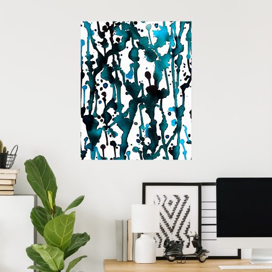 Abstract Poster blauwgroen Waterverf (Thuiskantoor)