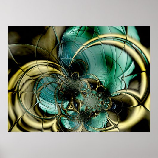 Abstract Poster Metaal Gold Blauwgroen glas (Voorkant)