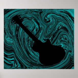 Abstract Poster voor gitaar, Blauwgroen