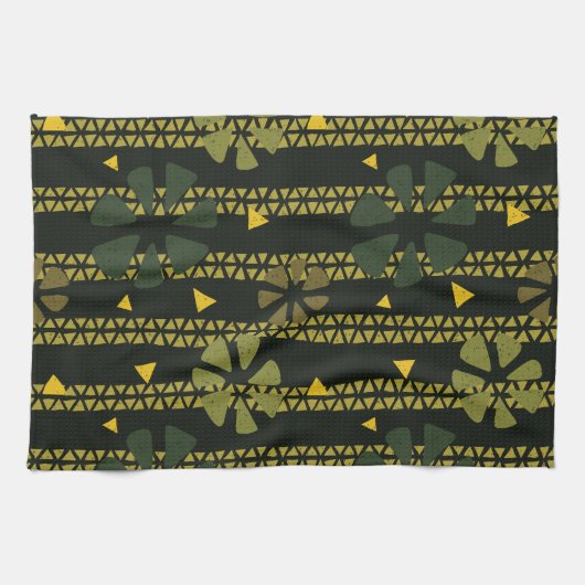 Abstract Print Bruin Groen Gestreept Theedoek (Horizontaal)