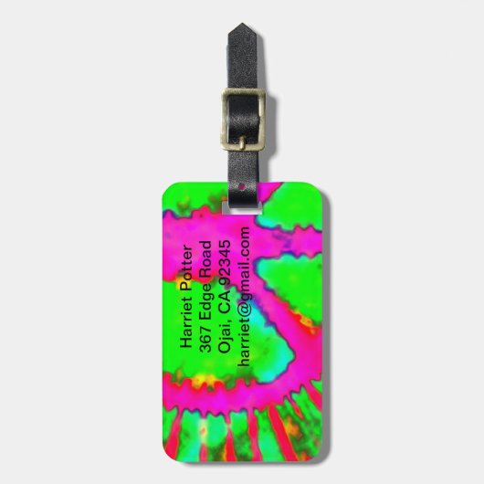 Abstract Psychedelic Stropdas-Dye Peace Sign Bagagelabel (Voorkant verticaal)