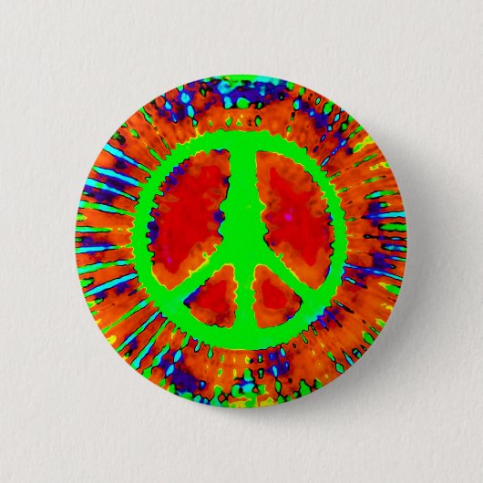 Abstract Psychedelic Stropdas-Dye Peace Sign Ronde Button 5,7 Cm (Voorkant)