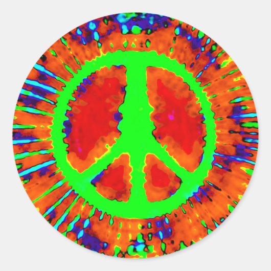 Abstract Psychedelic Stropdas-Dye Peace Sign Ronde Sticker (Voorkant)