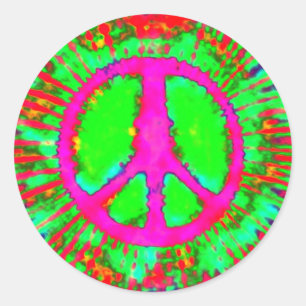 Abstract Psychedelic Stropdas-Dye Peace Sign Ronde Sticker