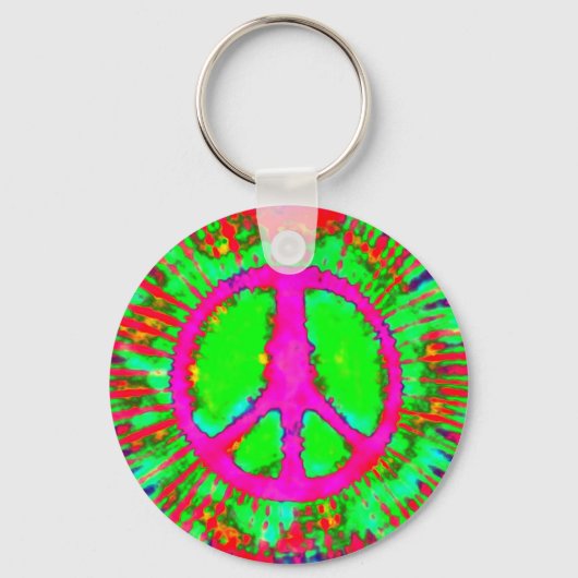 Abstract Psychedelic Stropdas-Dye Peace Sign Sleutelhanger (Voorkant)
