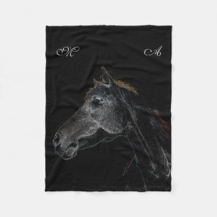 Abstract Psychedelisch Zilveren en Zwart Paard Fleece Deken