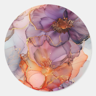 Abstract Purple Orange Gold Marble Alcohol Ink  Ronde Sticker
