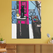 Abstract raam met zwarte kat canvas afdruk (Insitu (Woonkamer))