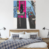 Abstract raam met zwarte kat canvas afdruk (Insitu (Slaapkamer))