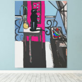Abstract raam met zwarte kat canvas afdruk (Insitu (Houten vloer))