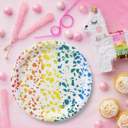 Abstract Rainboogpatroon van Terrazzo Mosaic Papieren Bordje (Feest)