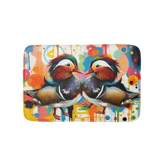 Abstract Rainbow Colorful Mandarin Ducks Couple Badmat (Voorkant)