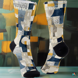 Abstract raster- en cirkelpatroon modern maatwerk sokken