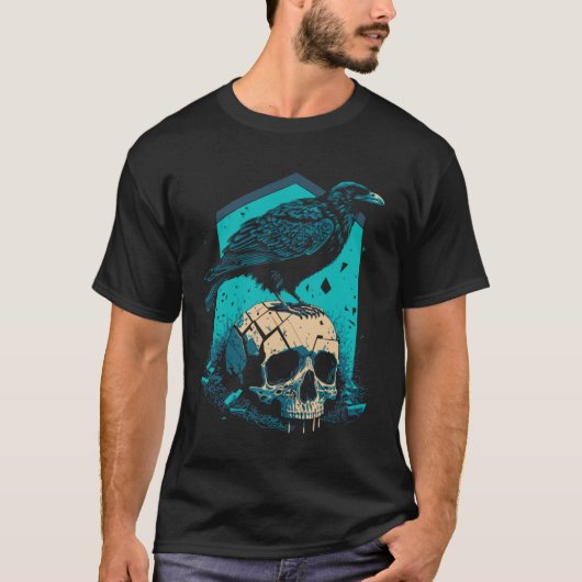 Abstract Raven Blackbird & Skull Poetry Graphic T-shirt (Voorkant)
