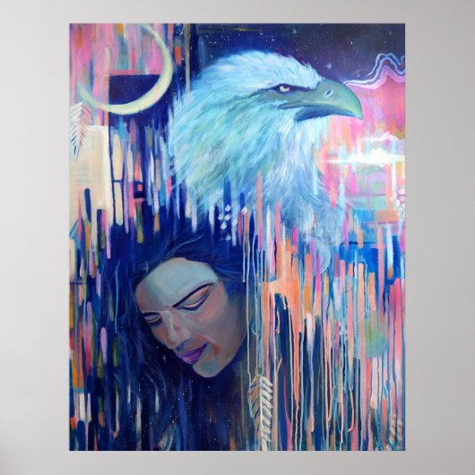 Abstract Realisme Eagle & Vrouwenportretschilderij Poster (Voorkant)