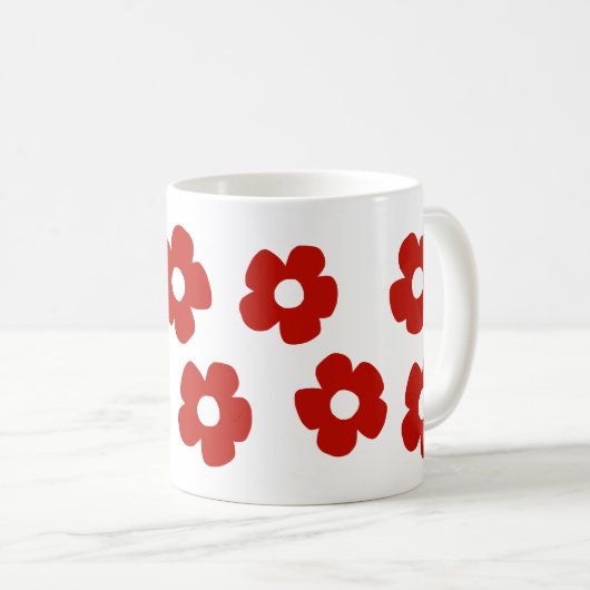 Abstract Red Hand Drawn Flower Pattern Mug (Devant droit)