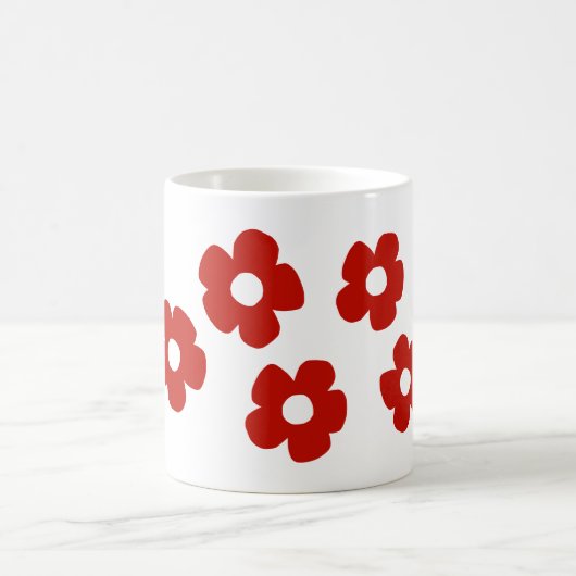 Abstract Red Hand Drawn Flower Pattern Mug (Centre)