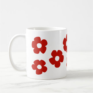 Abstract Red Hand Drawn Flower Pattern Mug Koffiemok