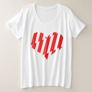 Abstract Red n White Stripes Valentijn Heart Grote Maat T-shirt