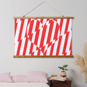 Abstract Red n White Stripes Valentijn Heart Hangend Wandkleed