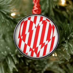Abstract Red n White Stripes Valentijn Heart Metalen Ornament