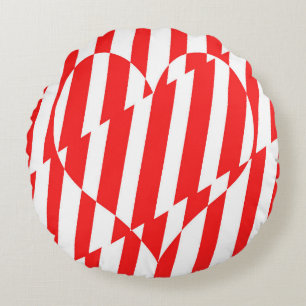 Abstract Red n White Stripes Valentijn Heart Rond Kussen