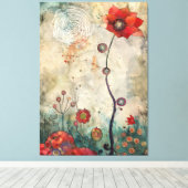 Abstract Red Poppy Wall Art Home and Office Print  (Insitu (Houten vloer))