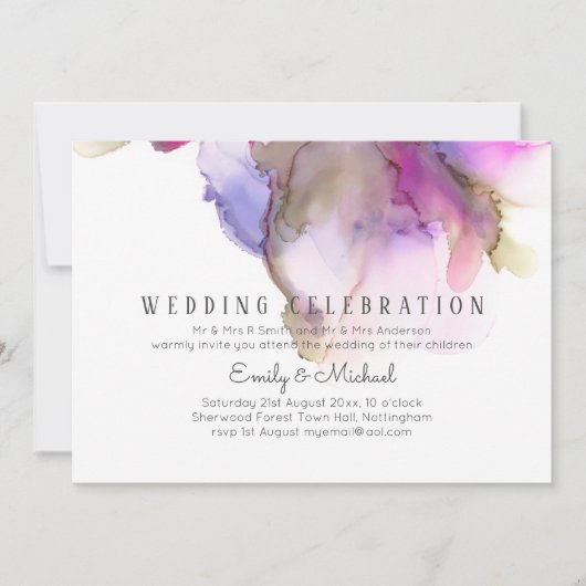 Abstract Regenboog Paarse Bruiloft Kaart (Voorkant)