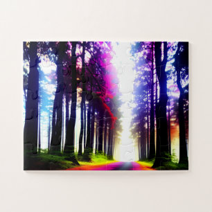 Abstract regenboog zonlicht door de Bossen Legpuzzel