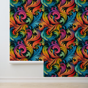 Abstract regenboogbladpatroon behang