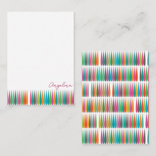 Abstract regenboogdruppels patroon Aangepaste naam Notitiekaartje (Voorkant / Achterkant)