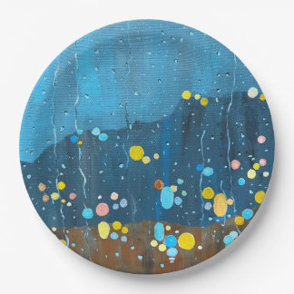 Abstract regenschilderij papieren bordje