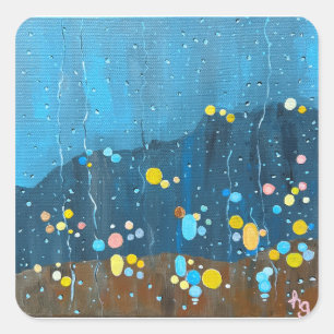 Abstract regenschilderij vierkante sticker