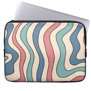Abstract Retro 70s Marmeren Blauw Rood Groovy Patr Laptop Sleeve
