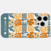 Abstract Retro Floral iPhone Case with Custom Name (Achterkant (horizontaal))