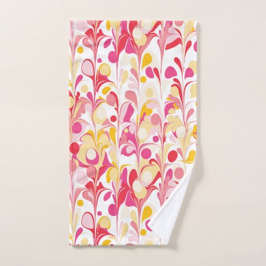 Abstract Retro Marmeren Patroon Roze Geel Rood Bad Handdoek (Handdoek)