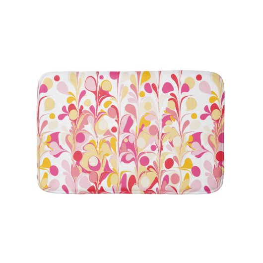 Abstract Retro Marmeren Patroon Roze Geel Rood Badmat (Voorkant)