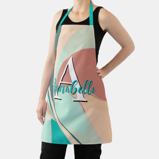 Abstract Retro Modern Peach Rust Blauwgroen Monogr Schort (Insitu)