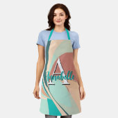 Abstract Retro Moderne Perzik Roest Teal Monogram Schort (Gedragen)