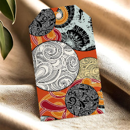 Abstract Retro Spiraalpatroon in rood Cadeaulabel