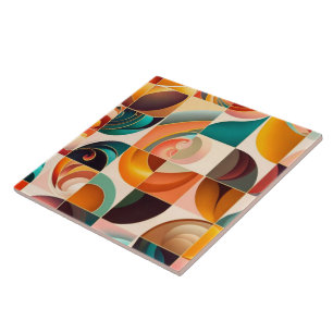 Abstract Retro Trendy Squares Collectie Tegeltje