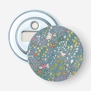 Abstract romantisch patroon met cartoon button flesopener