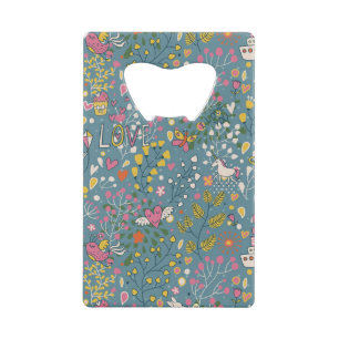 Abstract romantisch patroon met cartoon kredietkaart flessenopener