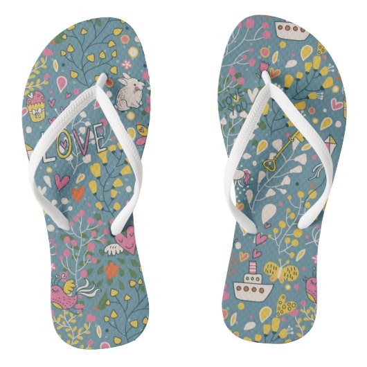 Abstract romantisch patroon met cartoon teenslippers (Voetbed)