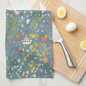 Abstract romantisch patroon met cartoon theedoek (Quarter Fold)