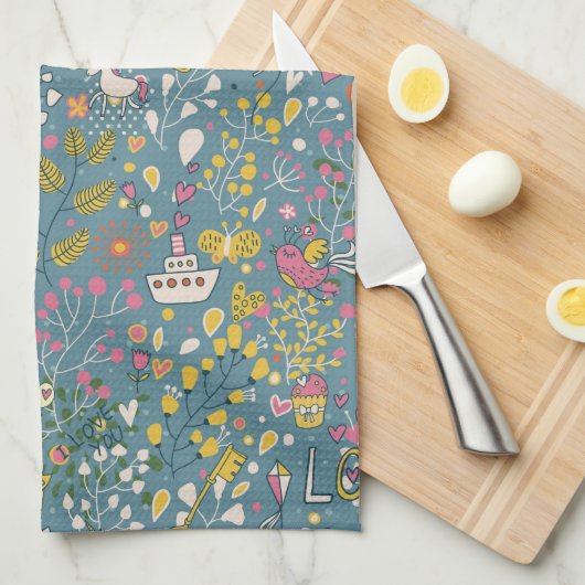 Abstract romantisch patroon met cartoon theedoek (Quarter Fold)