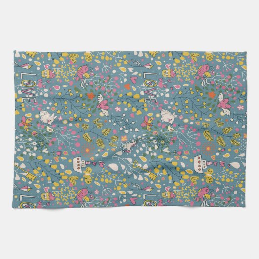 Abstract romantisch patroon met cartoon theedoek (Horizontaal)