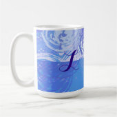 Abstract rondgestrooide turquoise en paars koffiemok (Links)